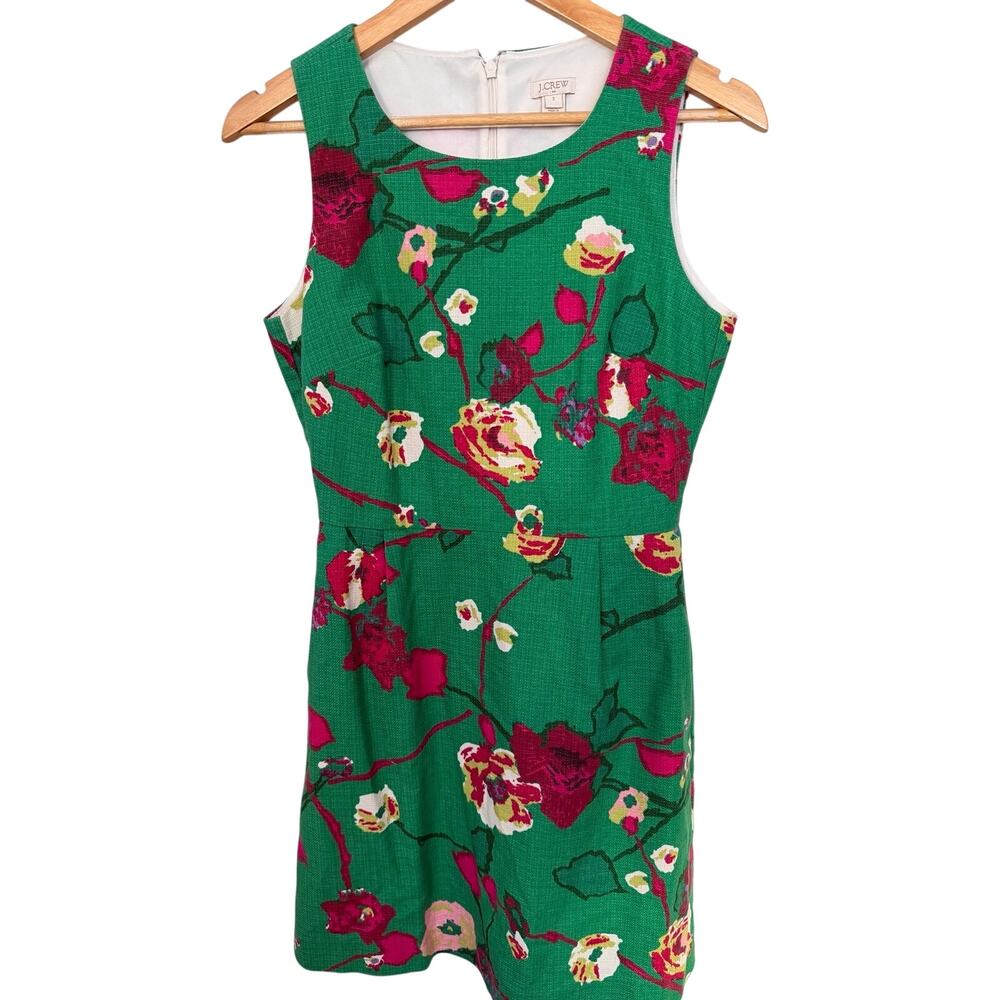 J.Crew Green Floral Sleeveless Fit & Flare Dress with Pockets